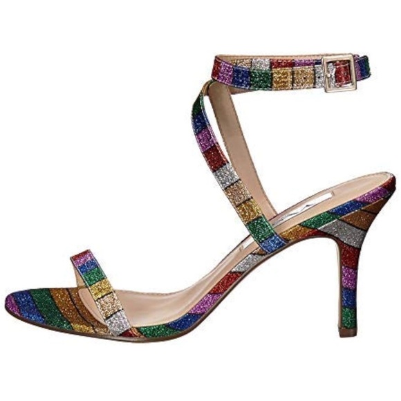 Nina Vanna Ankle Strap Evening Sandals Heels Rainbow Stripe Formal Size 8.5 - Picture 1 of 9